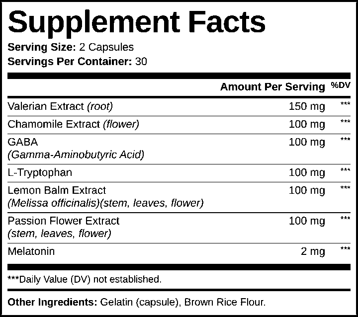 Sleepy Joe's Sleep Formula Supplement Facts